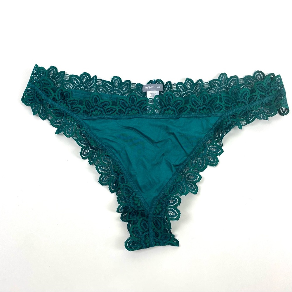 Aerie CHEEKIEST CHEEKY COQUINE Lace Trim Teal Panties